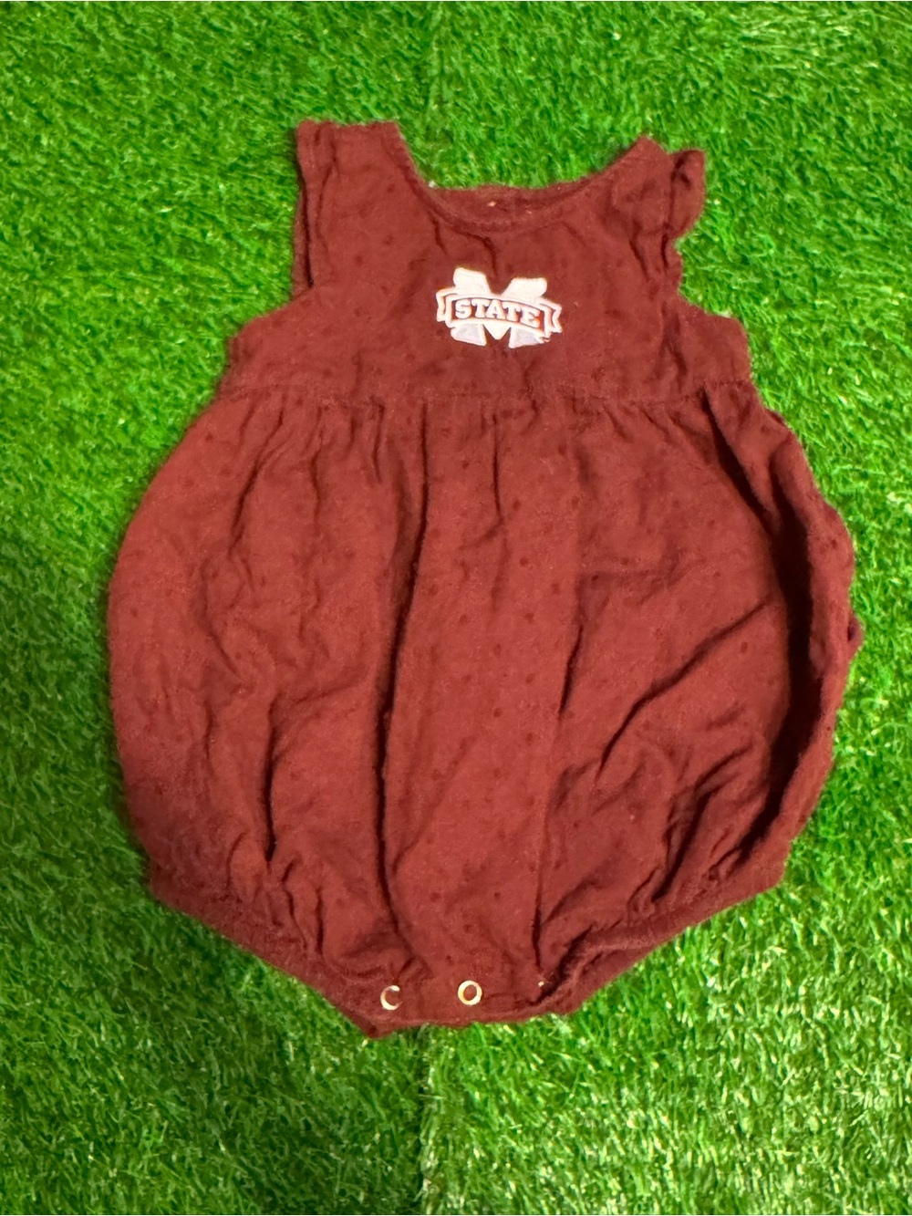 Baby Bubble Romper in Maroon with State Embroidered Logo